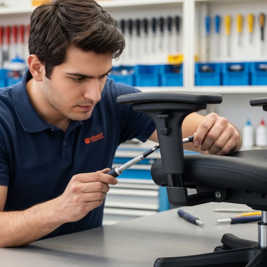 Office chair armrest repair by technician