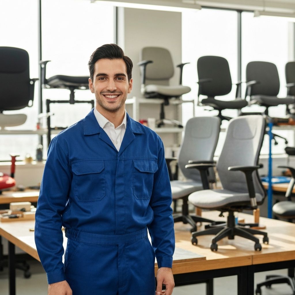 Professional SS Office Chair Repair technician in workshop